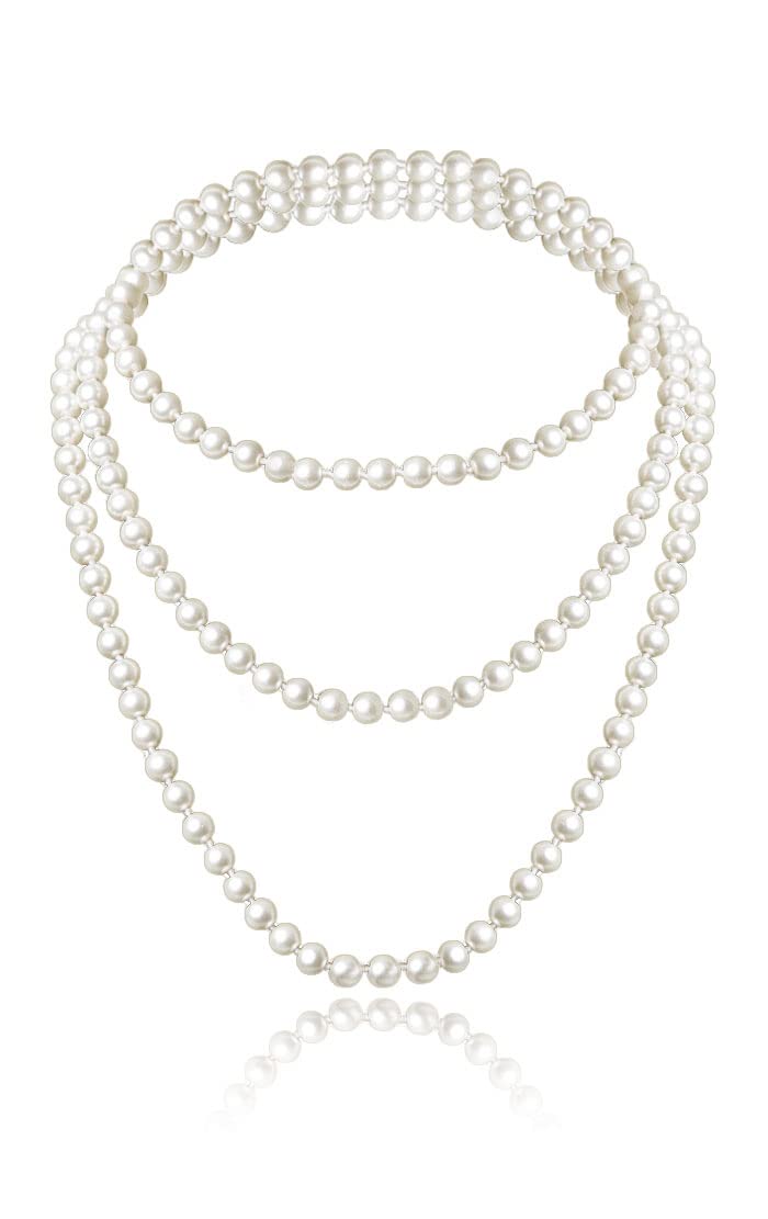 Cizoe 1920s Gatsby Accessories Set for Women Flapper Headband 20s Headpiece Necklace Gloves(set8) - Image 3